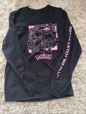 Pokemon Black Tee with Pink Retro Character Print